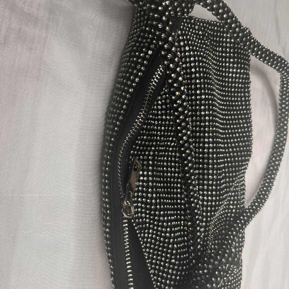 Vintage Handmade Beaded Evening Bag 1990s, Black Crystal Mesh, Zipper Closure - Picture 9 of 12